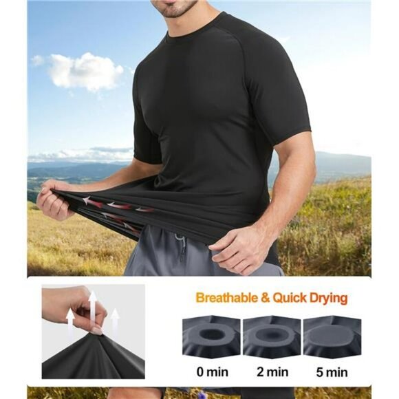 Mens Compression Shirts Pack Short Sleeve Dry Fit Workout Athletic Gym Tops - Picture 2 of 7